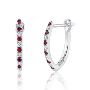 0.09CT DIAMOND & 0.14CT RUBY 14K W/G HOOP EARRING