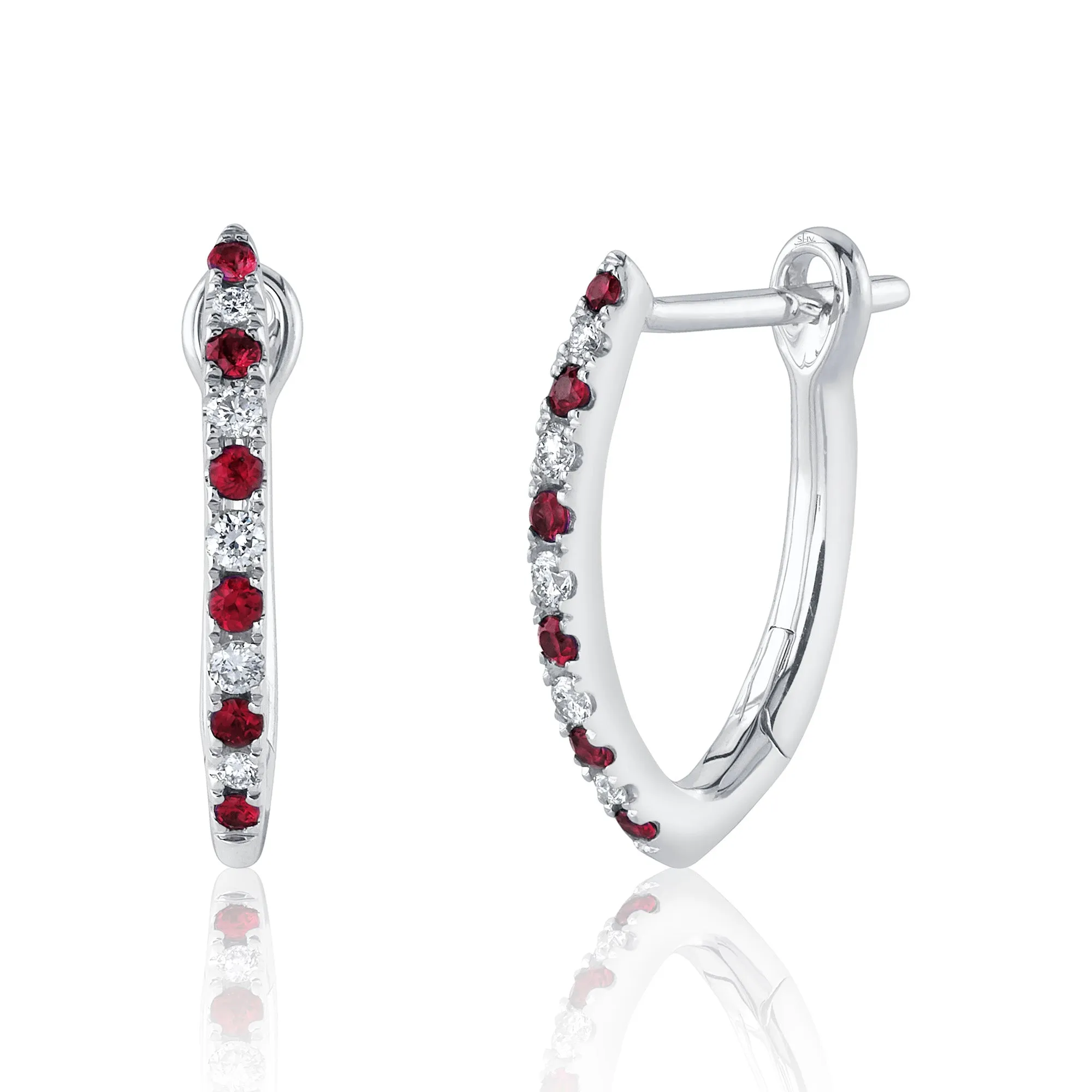 0.09CT DIAMOND & 0.14CT RUBY 14K W/G HOOP EARRING