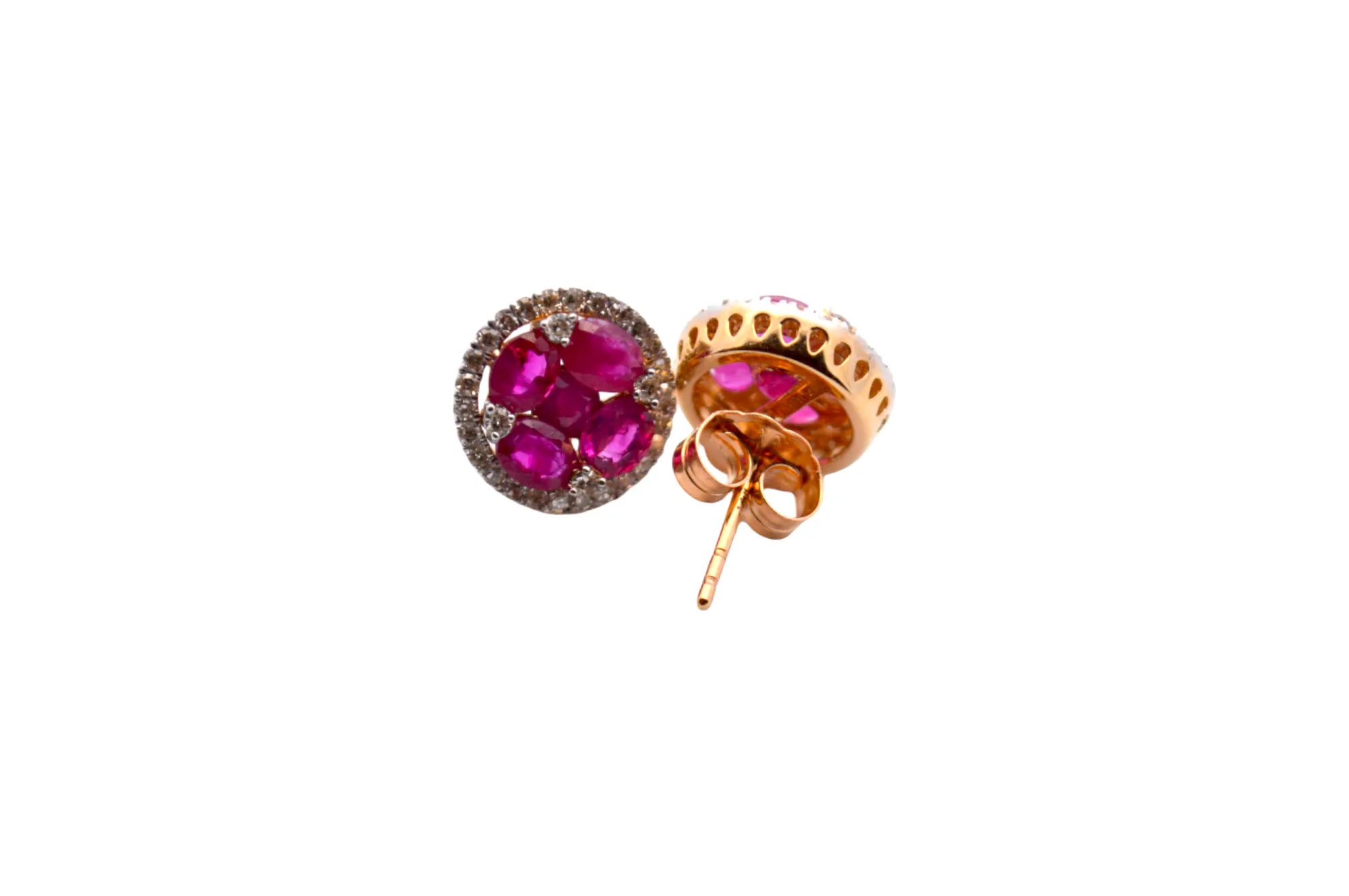 0.36ct Diamond Ruby 14K Gold Invisible Set Stud Earrings