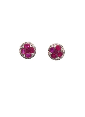 0.36ct Diamond Ruby 14K Gold Invisible Set Stud Earrings