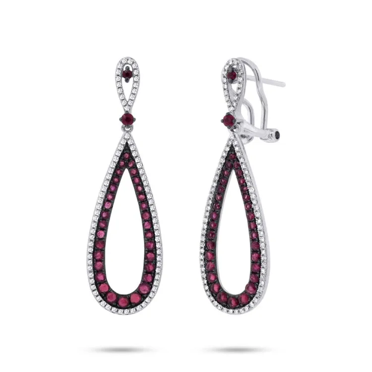 0.46ct Diamond & 1.50ct Ruby 14k White Gold Earring