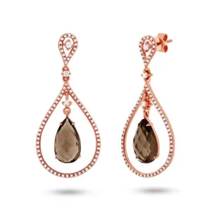 0.54ct Diamond & 4.68ct Smokey Topaz 14k Rose Gold Earring