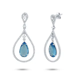 0.54ct Diamond & 5.59ct Blue Topaz 14k White Gold Earring