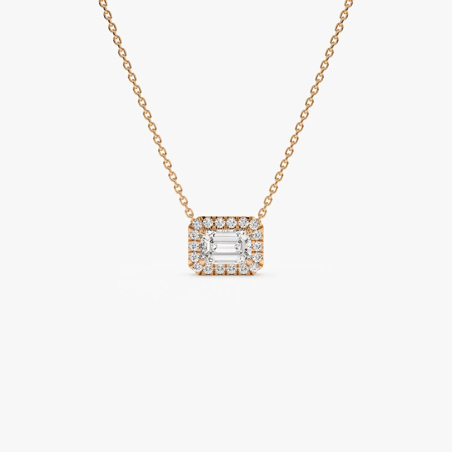 0.90 ctw 14K Halo Setting Emerald Cut Lab Grown Diamond Necklace - Taylor