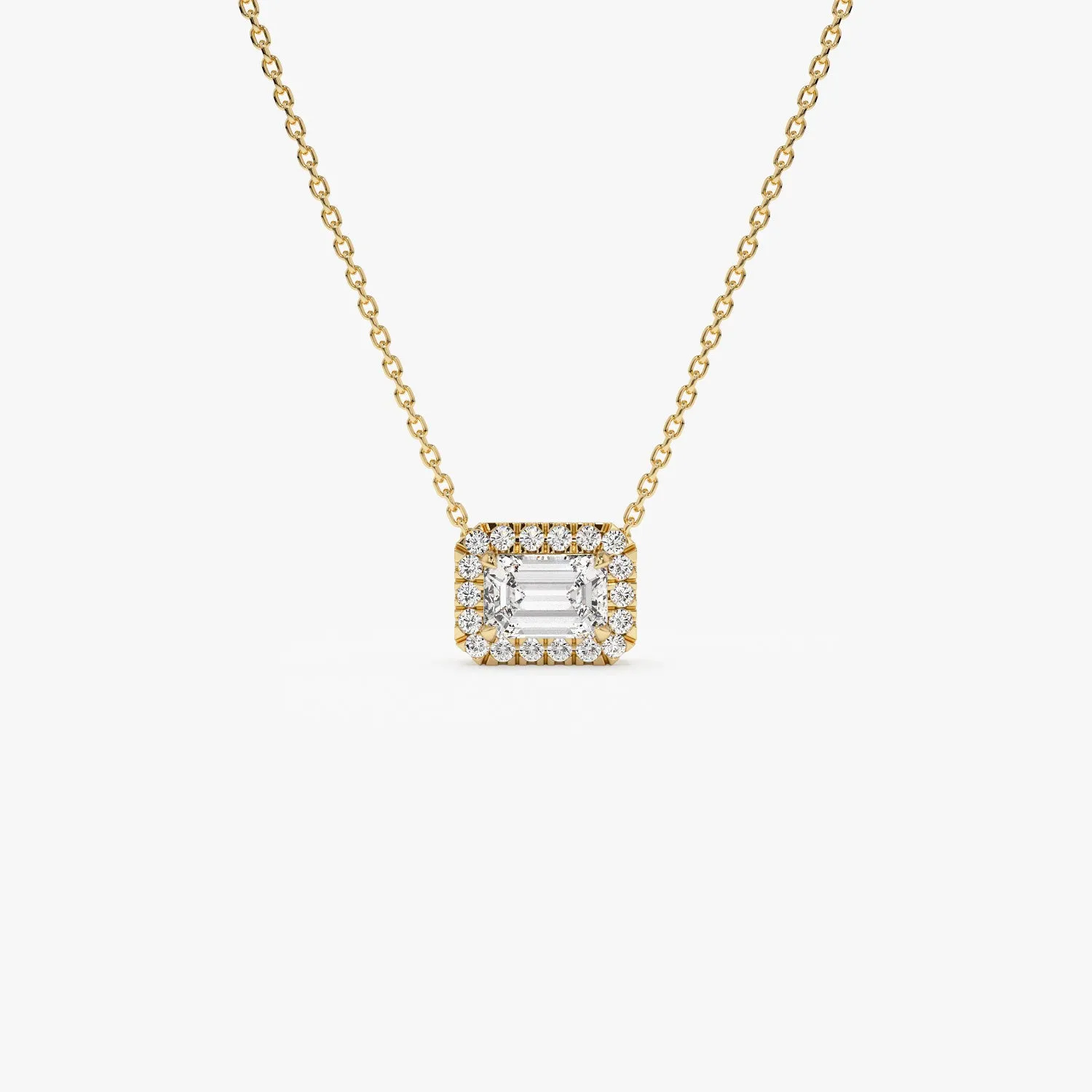 0.90 ctw 14K Halo Setting Emerald Cut Lab Grown Diamond Necklace - Taylor