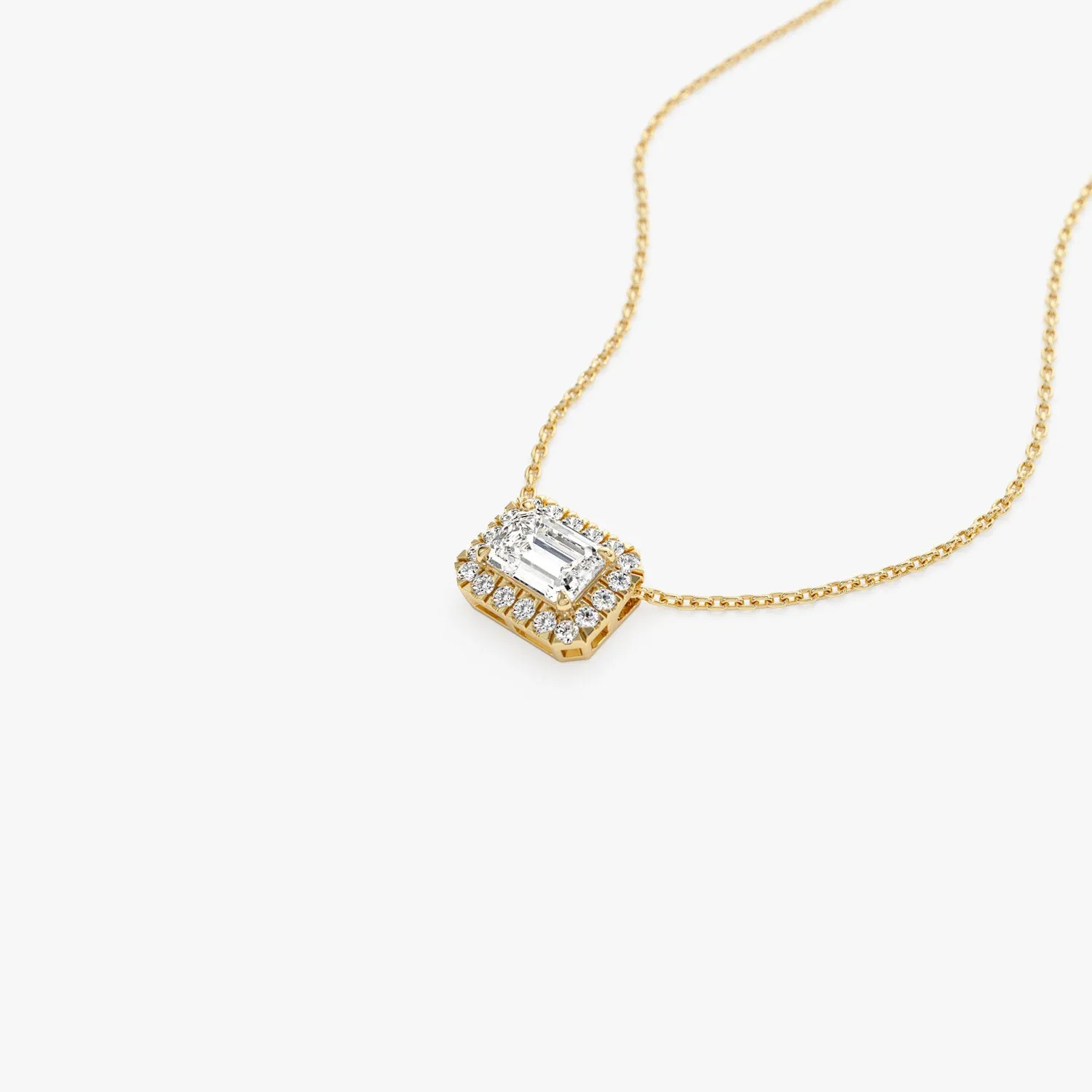 0.90 ctw 14K Halo Setting Emerald Cut Lab Grown Diamond Necklace - Taylor