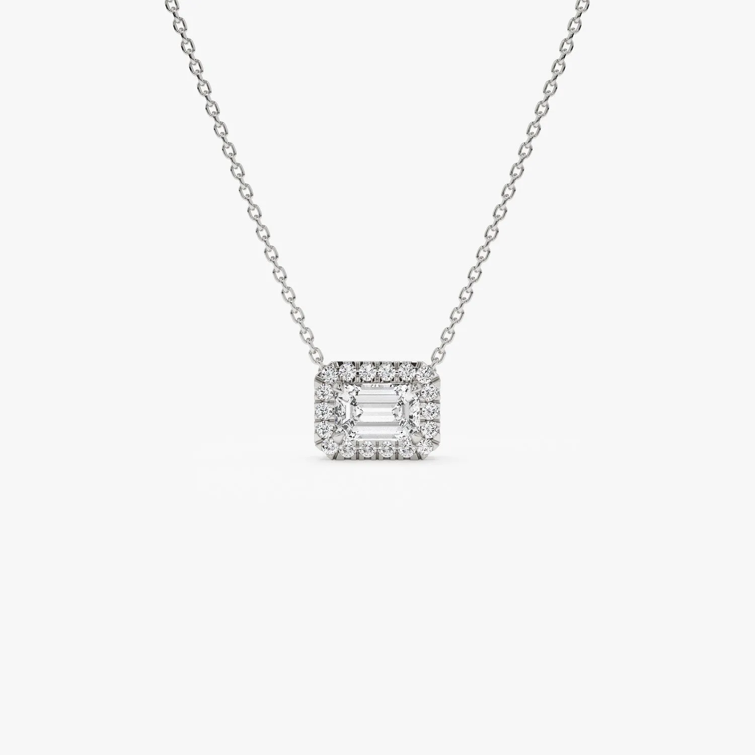 0.90 ctw 14K Halo Setting Emerald Cut Lab Grown Diamond Necklace - Taylor