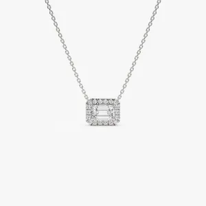 0.90 ctw 14K Halo Setting Emerald Cut Lab Grown Diamond Necklace - Taylor