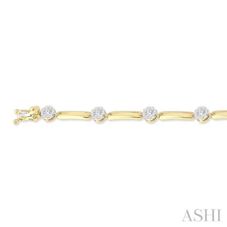 1 1/5 Ctw Lovebright Round Cut Diamond Paper Clip Link Bracelet in 14K Yellow and White Gold