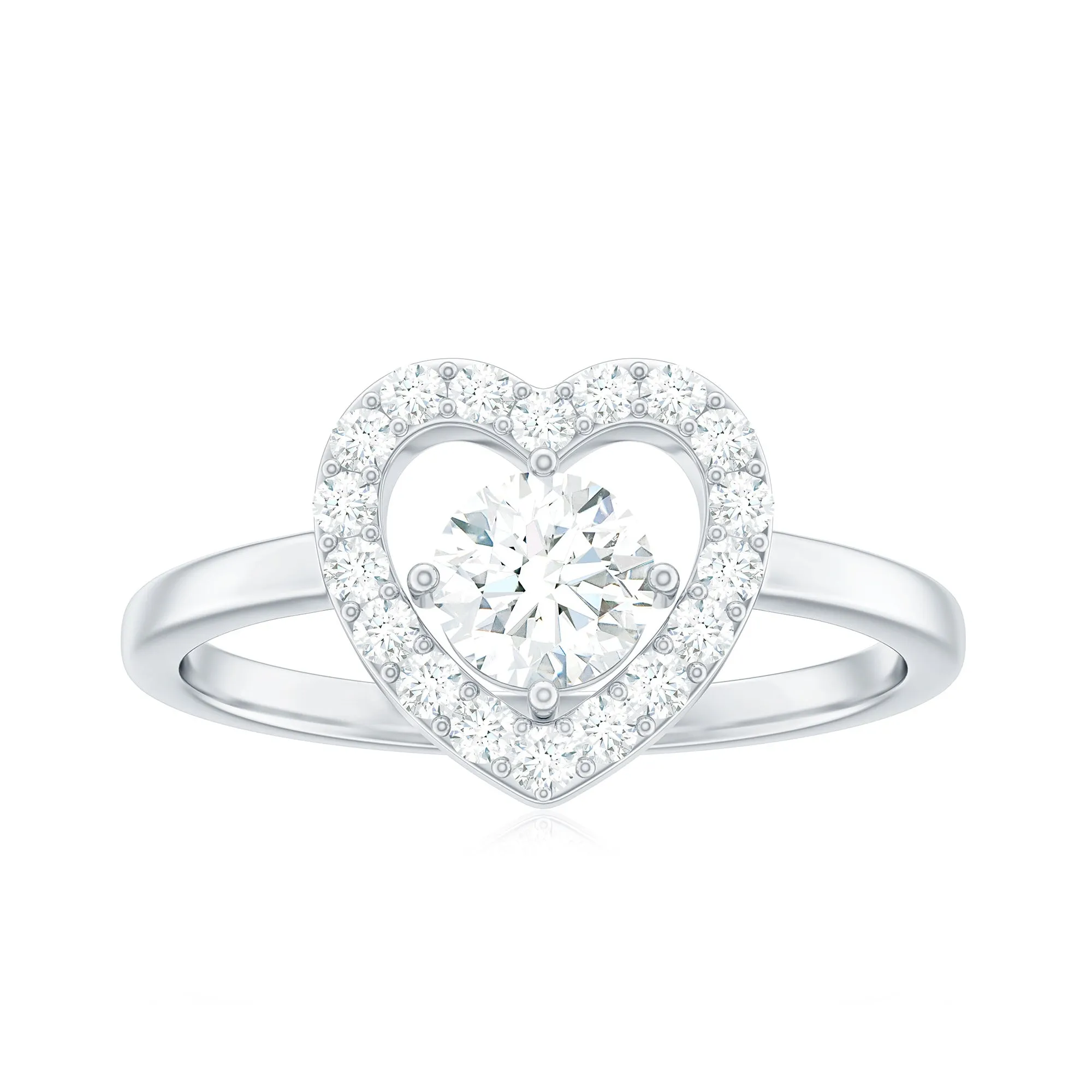 1 CT Round Cut Zircon Heart Engagement Ring with Halo