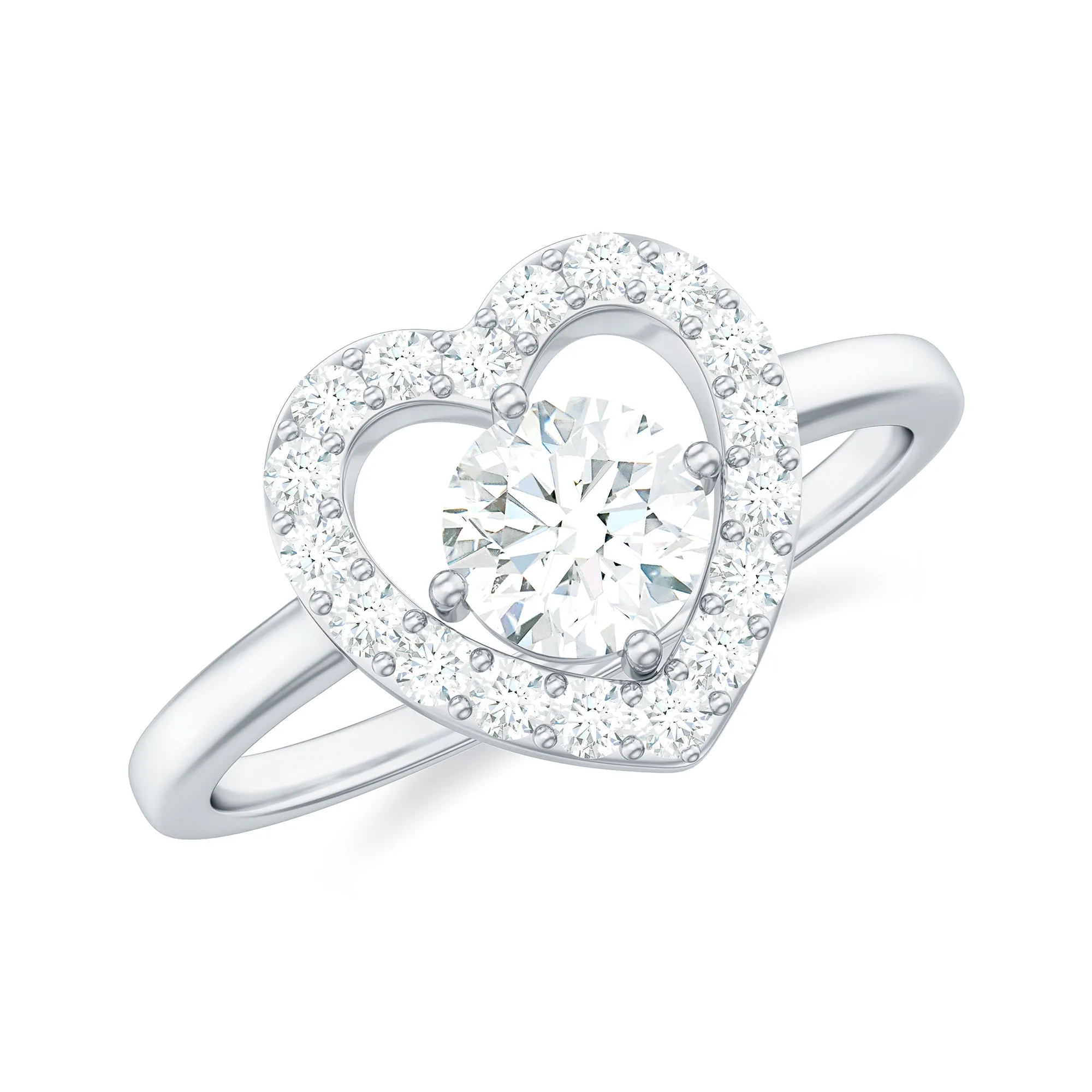 1 CT Round Cut Zircon Heart Engagement Ring with Halo