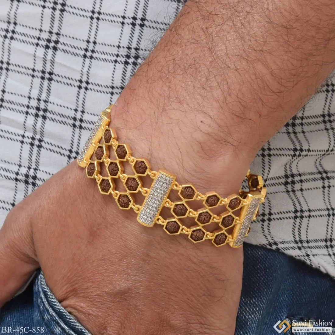 1 Gram Gold Plated Attention-Getting Design Rudraksha Bracelet for Men - Style C858