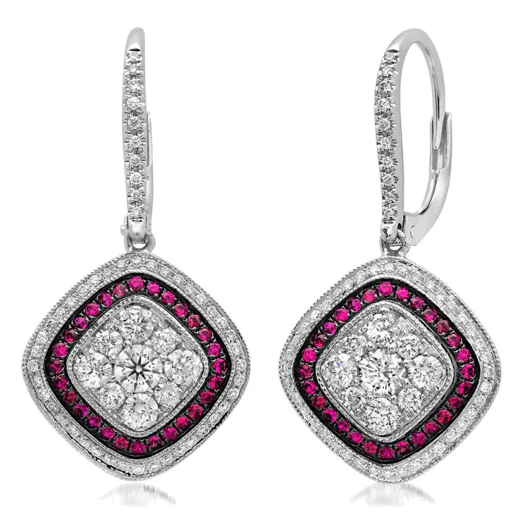 1.07ct Diamond & 0.34ct Ruby 14k White Gold Earring