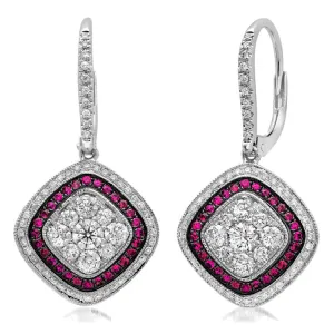 1.07ct Diamond & 0.34ct Ruby 14k White Gold Earring