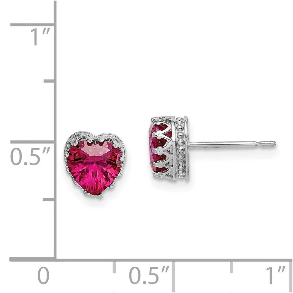 10k Tiara Collection White Gold 6mm Polished Heart Created Ruby Earrings