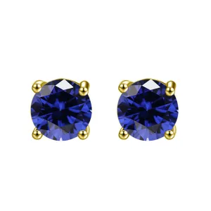 10k Yellow Gold Plated 1/2 Ct Round Created Blue Sapphire CZ Stud Earrings