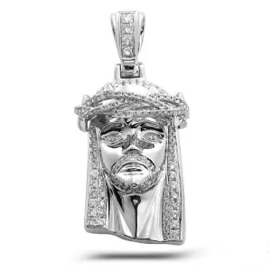 10KW 0.85CTW DIAMOND JESUS PENDANT WITH SOLID BACK