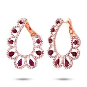 1.18ct Diamond & 2.50ct Ruby 14k Rose Gold Earring