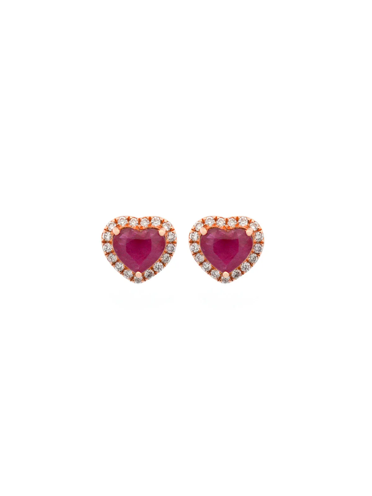 1.22ct Diamond Ruby 18K Gold Halo Heart Stud Earrings