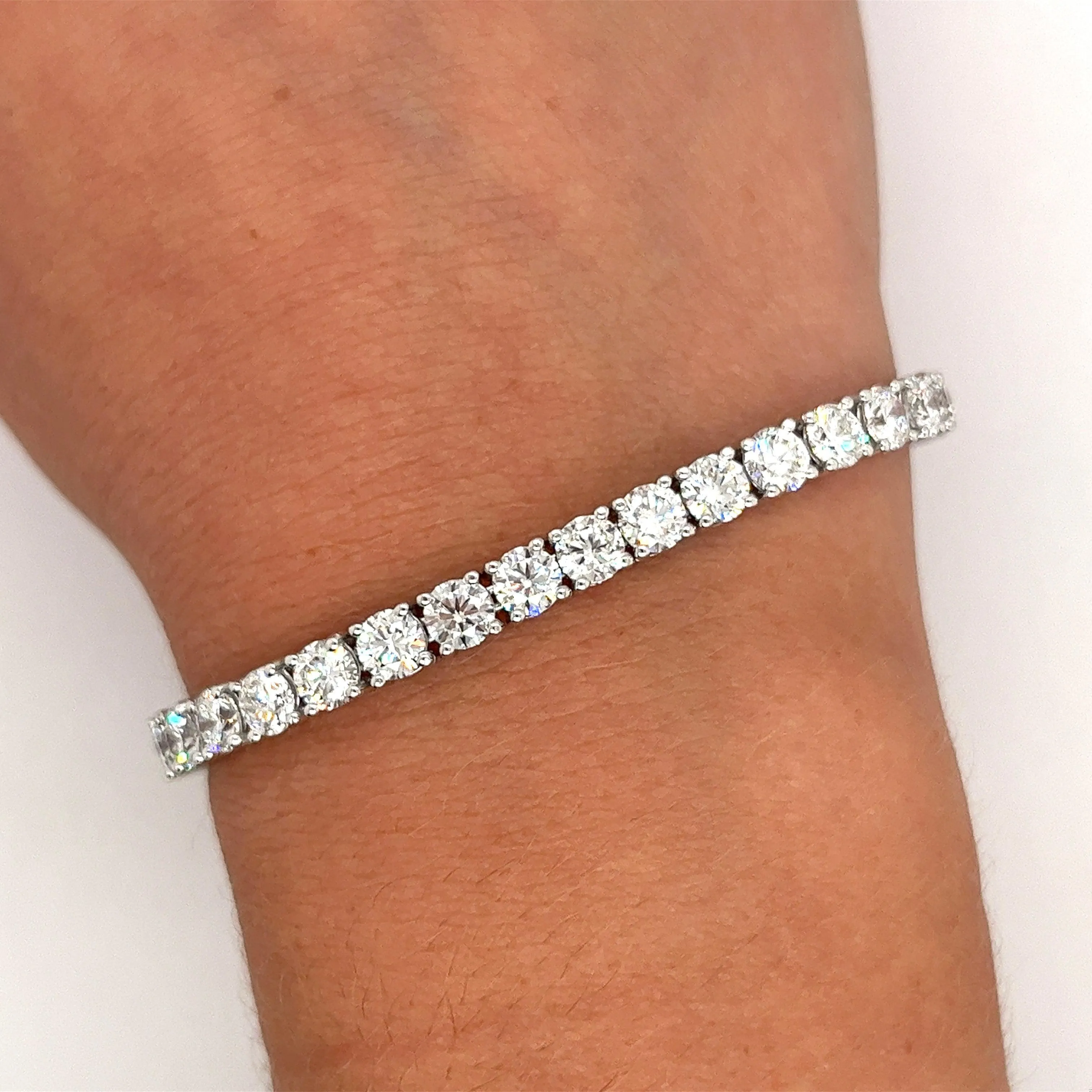 12.47 Carat Round Cut Lab Grown Diamond Tennis Bracelet in 18K White Gold