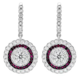 1.46ct Diamond & 0.27ct Ruby 14k White Gold Earring