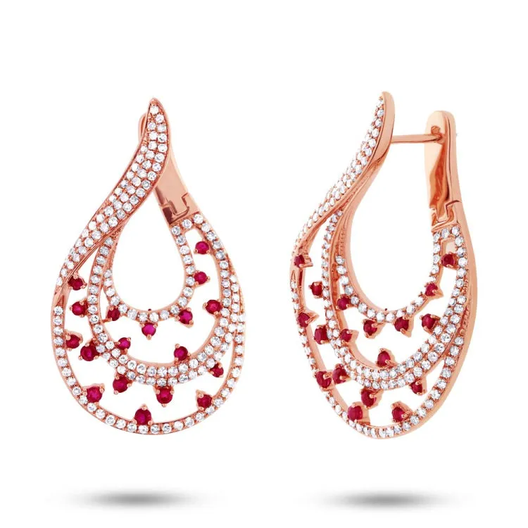 1.49ct Diamond & 0.93ct Ruby 14k Rose Gold Earring