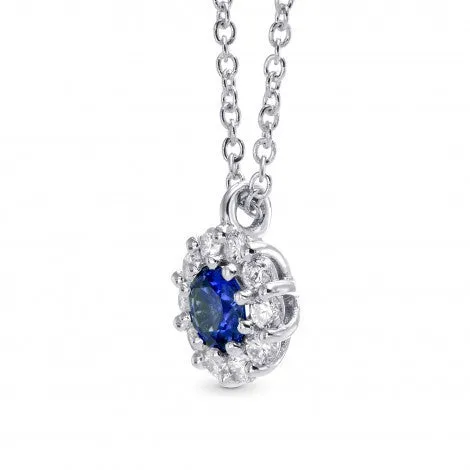 14CT White Gold Sapphire & Diamond Halo Pendant