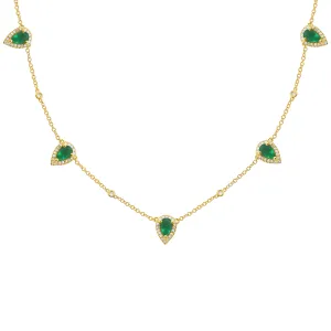 14K GOLD DIAMOND AND EMERALD CLEO TEARDROP NECKLACE