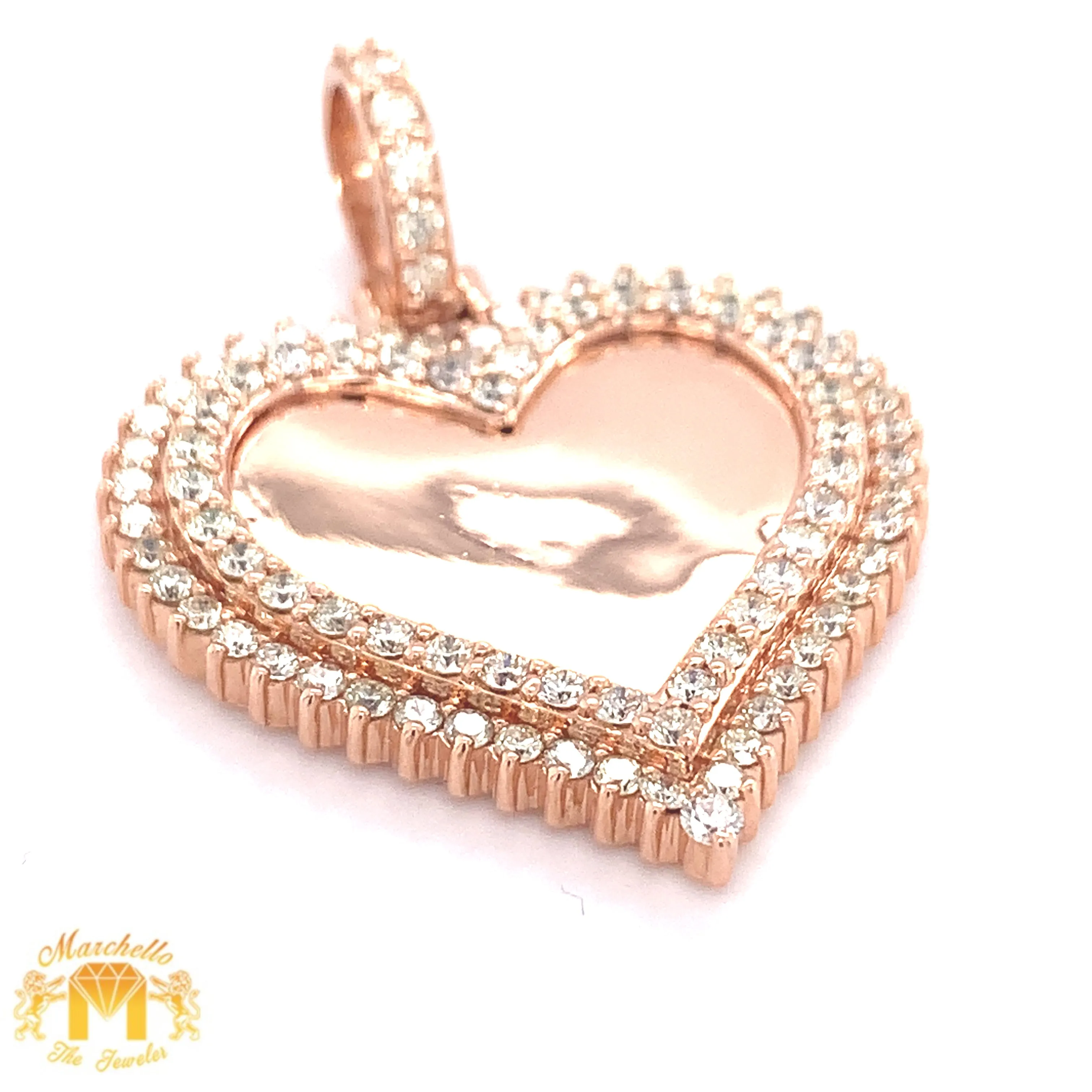 14k Gold Heart Shape Memory Picture Diamond Pendant and Gold Cuban Link Chain Set