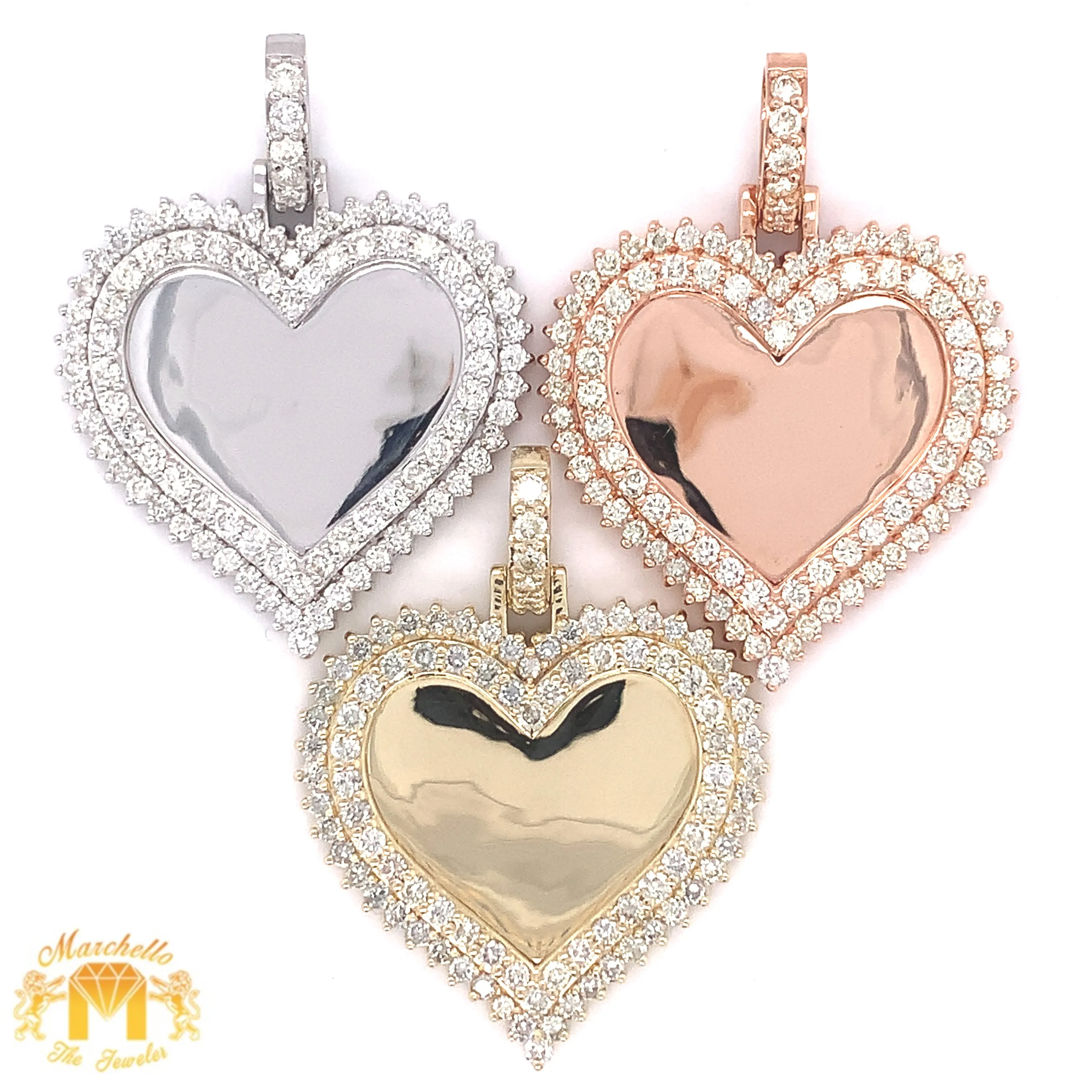 14k Gold Heart Shape Memory Picture Diamond Pendant and Gold Cuban Link Chain Set