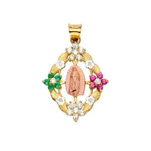 14K Mecican CZ Guadalupe Pendant