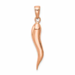 14k Rose Gold Solid Polished Large Size 3-D Italian Horn Charm Pendant