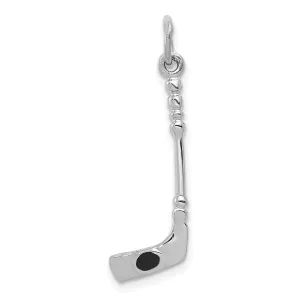 14k White Gold 3 D Black Hockey Stick Pendant