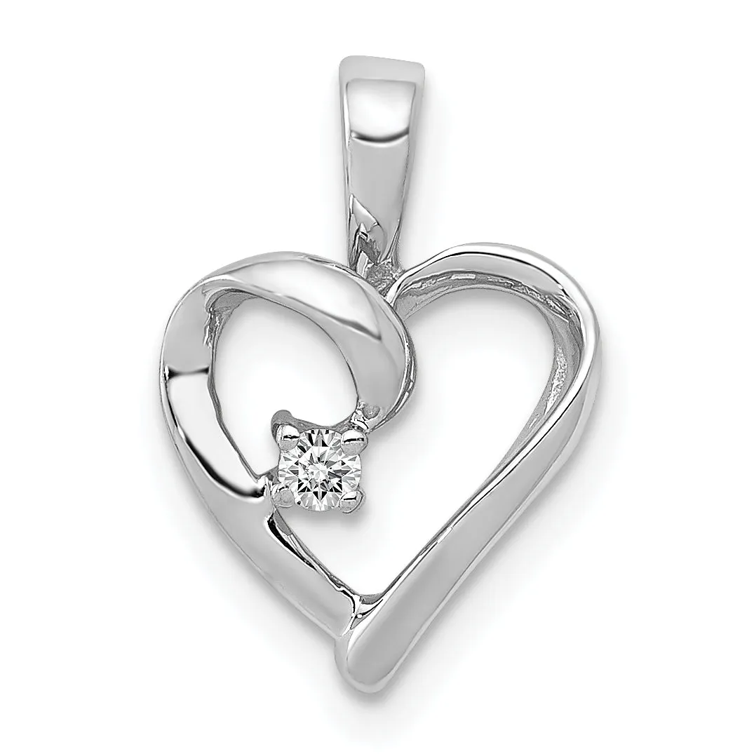 14k White Gold l1 Clarity G-I Color .02ct  Diamond Heart Shape Design Pendant