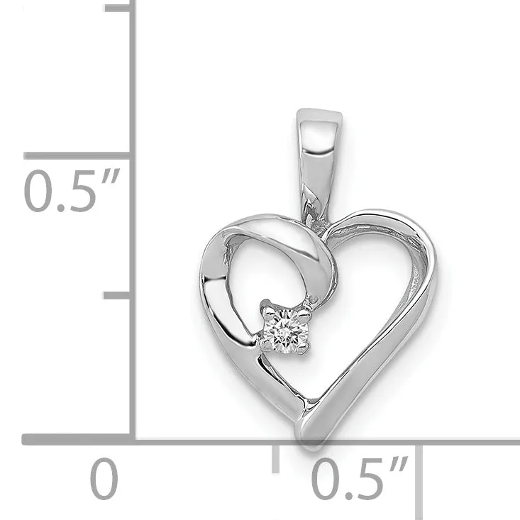 14k White Gold l1 Clarity G-I Color .02ct  Diamond Heart Shape Design Pendant