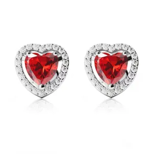 14k White Gold Plated 4 Ct Created Halo Heart Ruby Stud Earrings