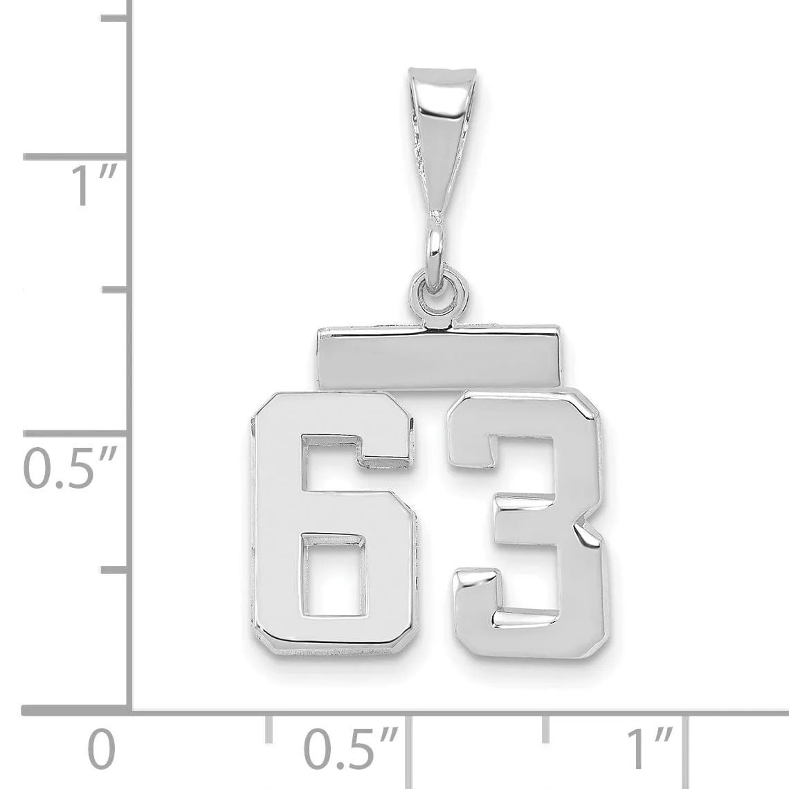 14k White Gold Polished Finish Small Size Number 63 Charm Pendant