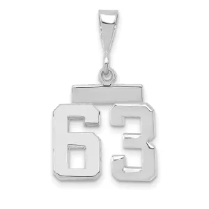 14k White Gold Polished Finish Small Size Number 63 Charm Pendant