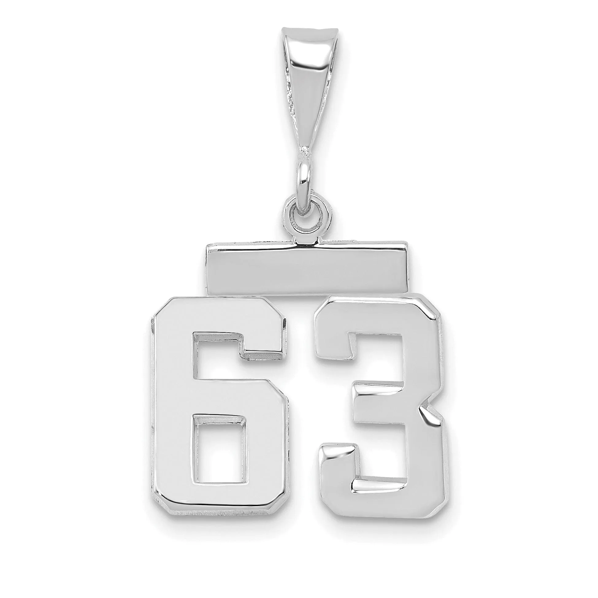 14k White Gold Polished Finish Small Size Number 63 Charm Pendant