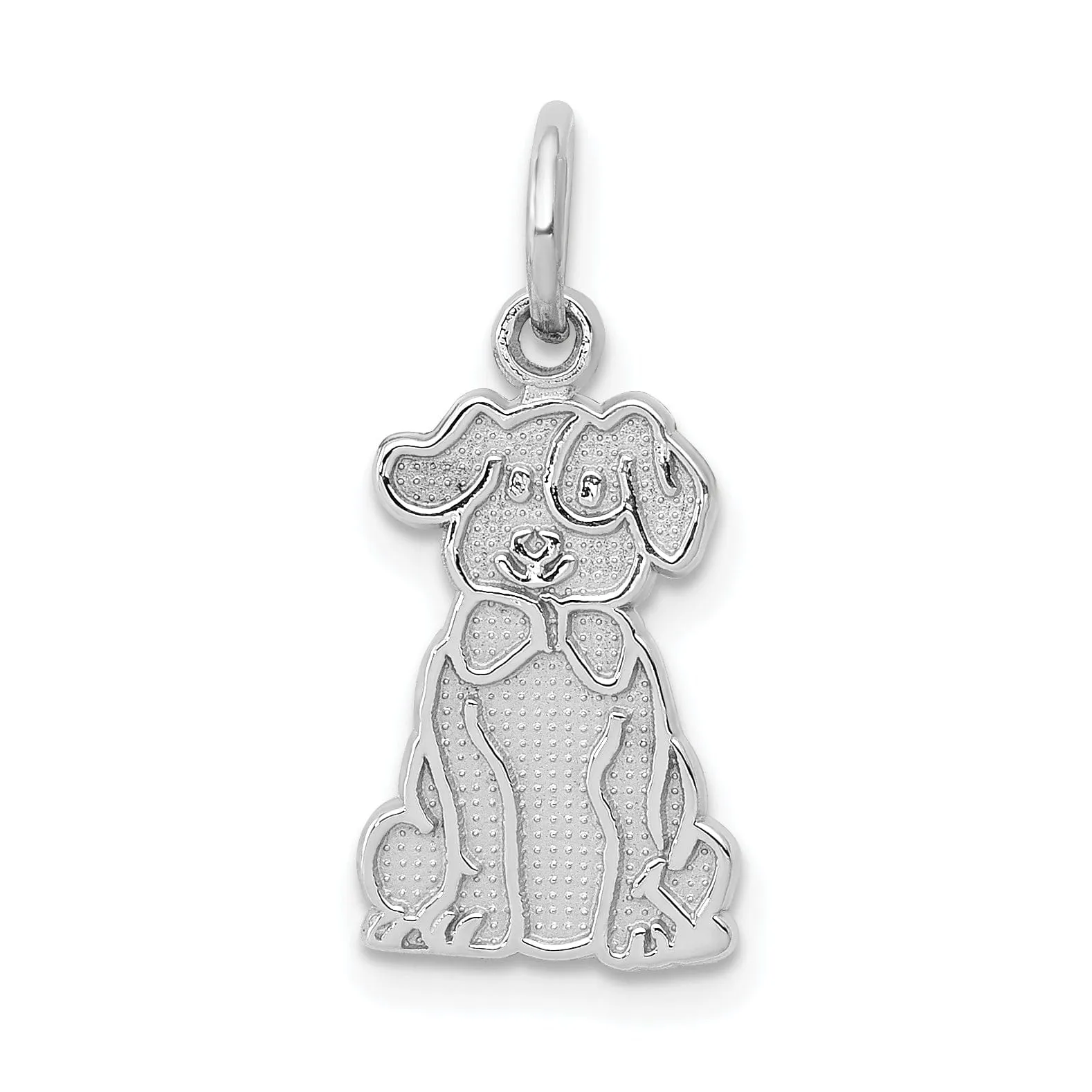 14k White Gold Textured Polished Finish Puppy Charm Pendant