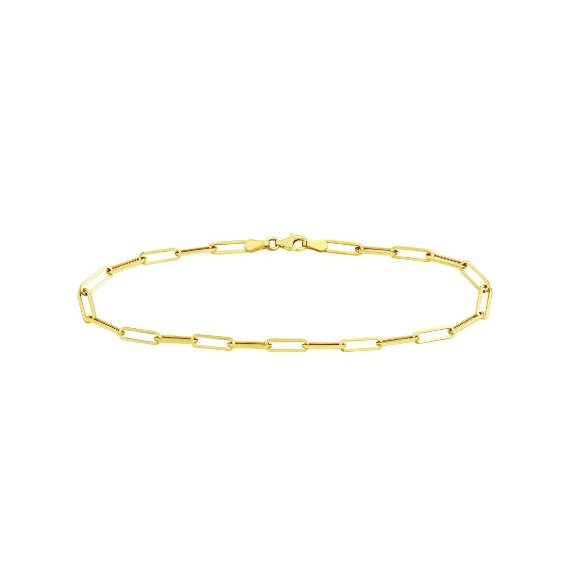 14K Yellow Gold 3.80mm Hollow Paper Clip Chain with Pear Lock Anklet