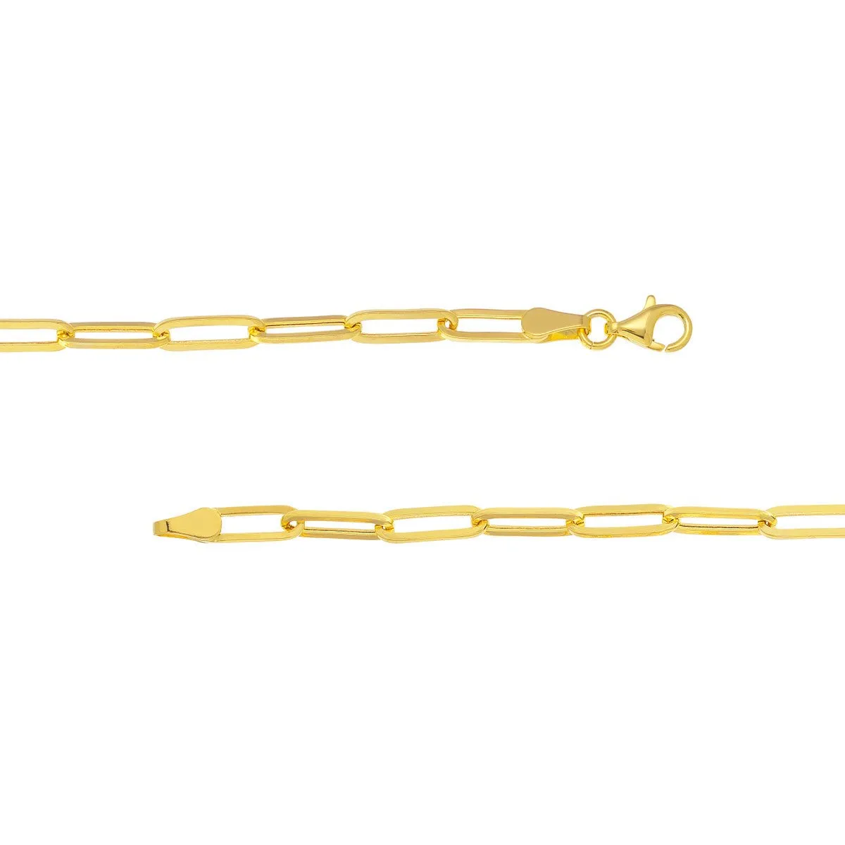 14K Yellow Gold 3.80mm Hollow Paper Clip Chain with Pear Lock Anklet