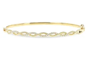 14K Yellow Gold Diamond Round Criss Crossed Bangle Bracelet, 0.33Carat TW