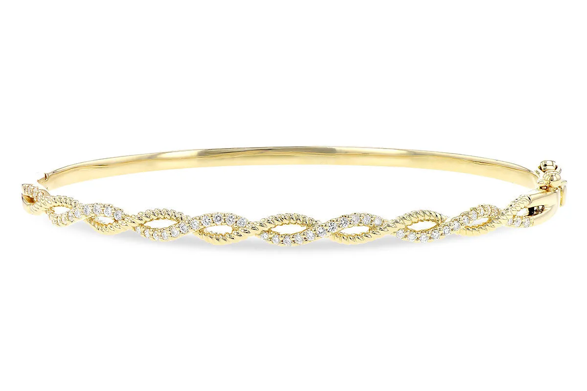 14K Yellow Gold Diamond Round Criss Crossed Bangle Bracelet, 0.33Carat TW