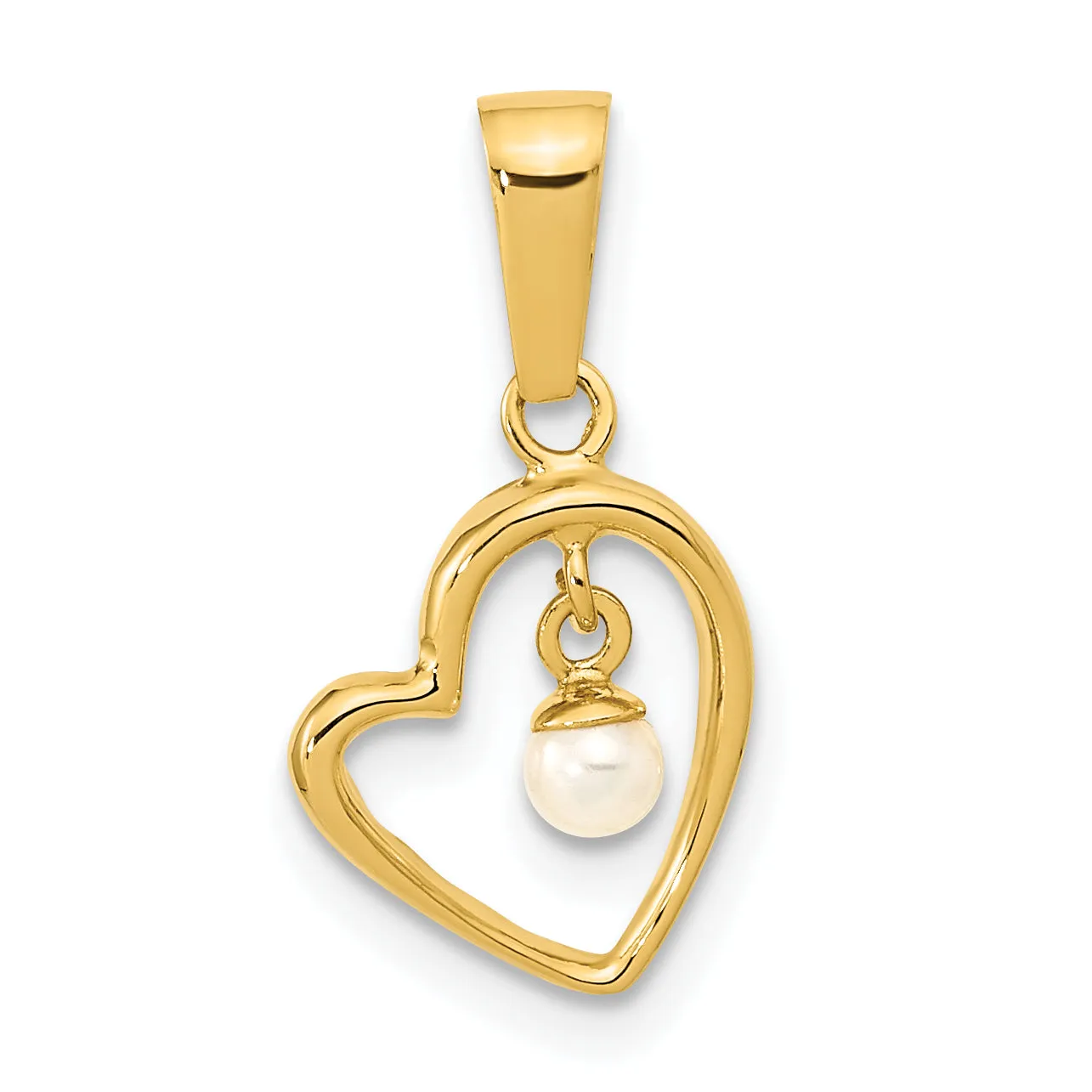 14k Yellow Gold Polished 2.5-3mm Freshwater Cultured Pearl Open Heart Pendant