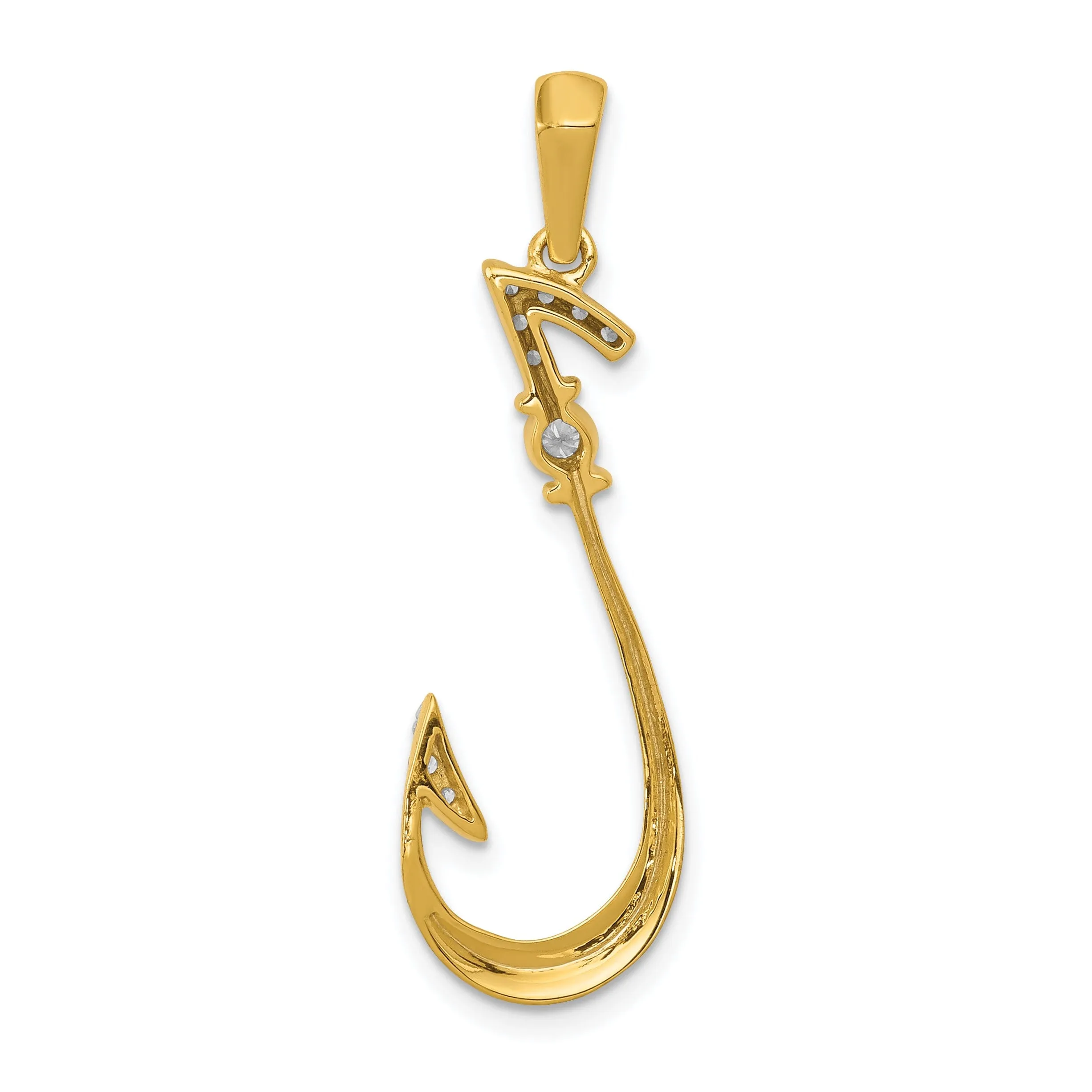 14k Yellow Gold Polished Finish Diamond 0.12 CT Fish Hook Pendant Charm Pendant