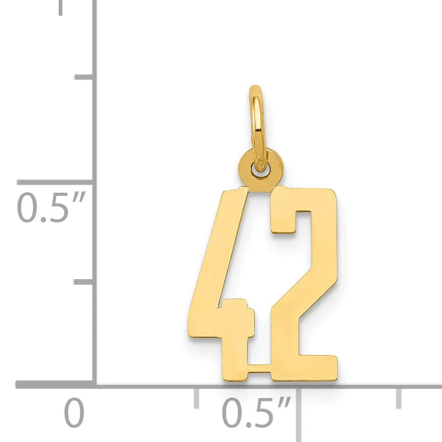 14K Yellow Gold Polished Finish Small Size Elongated Shape Number 42 Charm Pendant