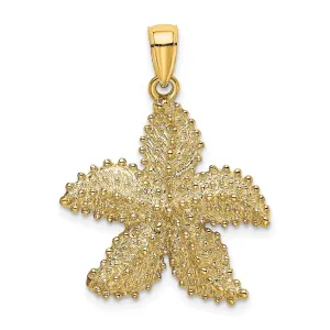 14K Yellow Gold Textured Polished Finish Beaded Design Starfish Charm Pendant