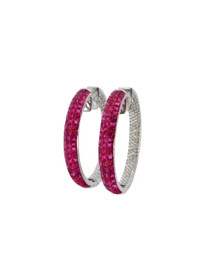 16.2ct Diamond Ruby 18K Gold Invisible Set Hoop Earrings