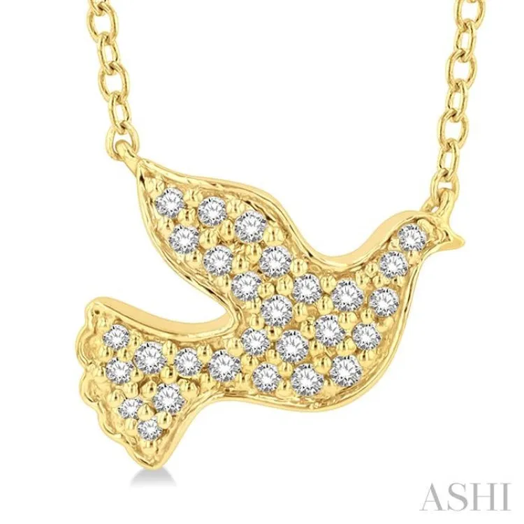 1/8 Ctw Dove Symbol Petite Round Cut Diamond Fashion Pendant With Chain in 10K Yellow Gold